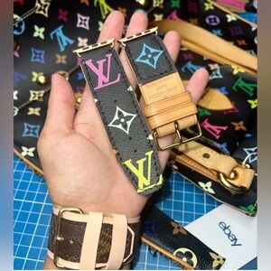 🌷LV Poignant Black Multicolor Apple Watch band strap Handmade upcycled